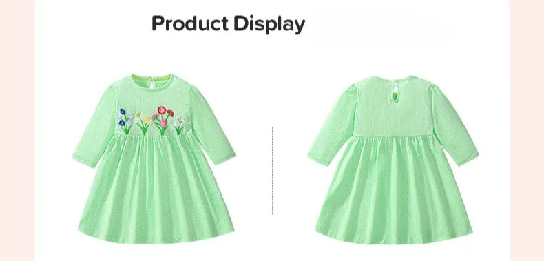 Toddler/Kid Girl's Long Sleeve Flower Embroidered Design Green Dress