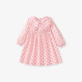 Toddler/Kid Girl's Long Sleeve Heart Print Stripes Design Pink Dress