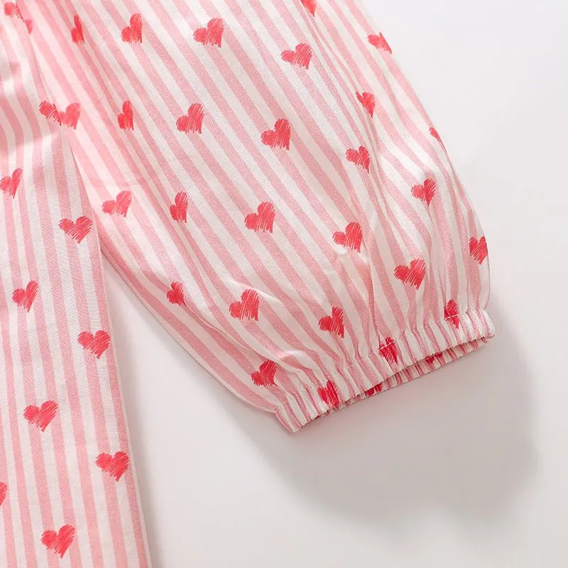 Toddler/Kid Girl's Long Sleeve Heart Print Stripes Design Pink Dress