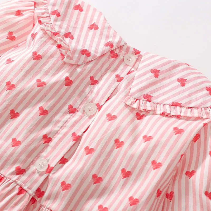 Toddler/Kid Girl's Long Sleeve Heart Print Stripes Design Pink Dress