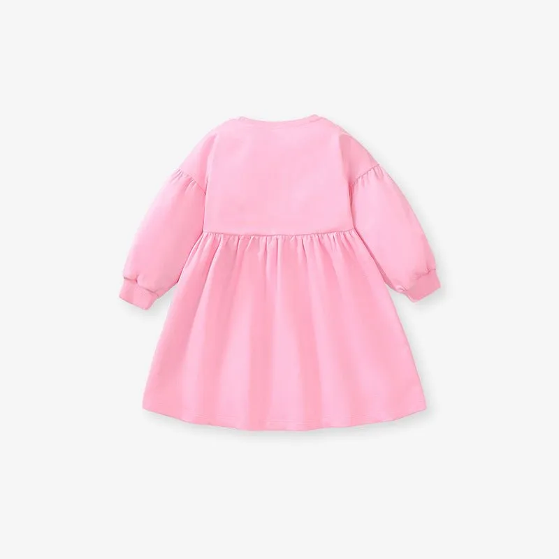 Toddler/Kid Girl’s Long Sleeve Rabbit and Sunflower Design Pink Dress