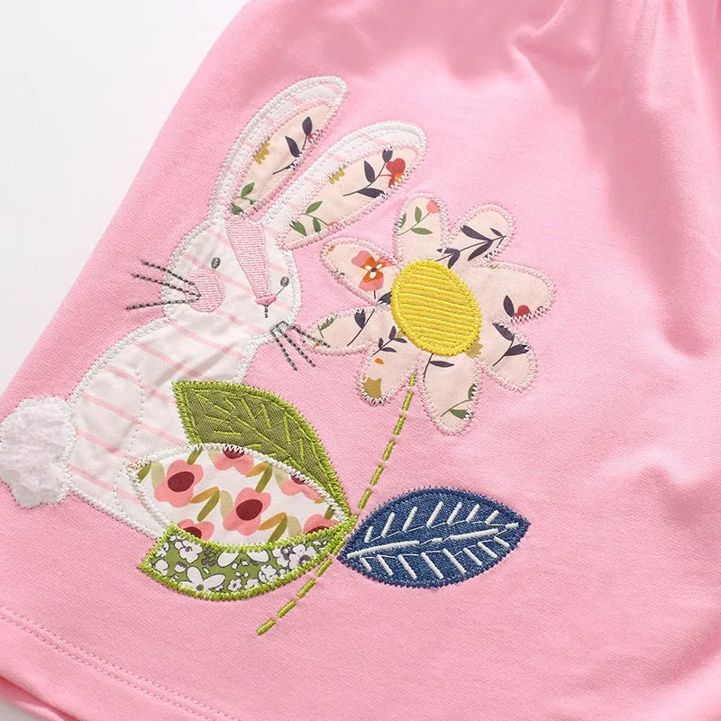 Toddler/Kid Girl’s Long Sleeve Rabbit and Sunflower Design Pink Dress