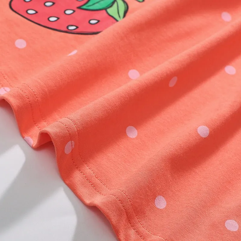 Toddler/Kid Girl's Long Sleeve Strawberry Printed Polka Dot Design Dress