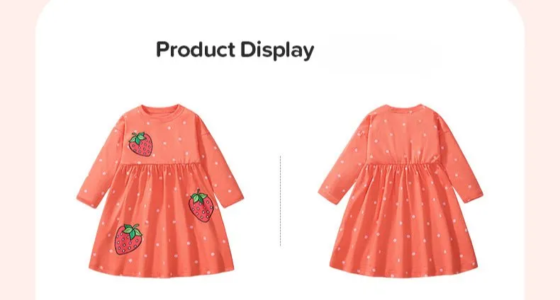 Toddler/Kid Girl's Long Sleeve Strawberry Printed Polka Dot Design Dress