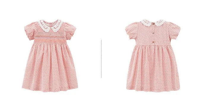 Toddler/Kid Girl's Short Sleeve Allover Flowers Print Pink Dress