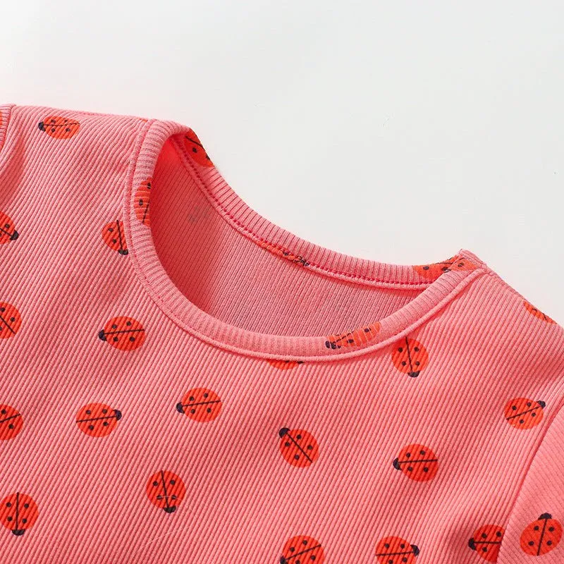 Toddler/Kid Girl's Short Sleeve Ladybugs Print Design Red  Dress