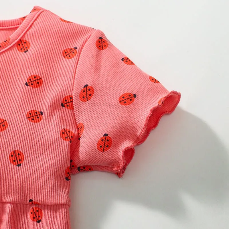 Toddler/Kid Girl's Short Sleeve Ladybugs Print Design Red  Dress