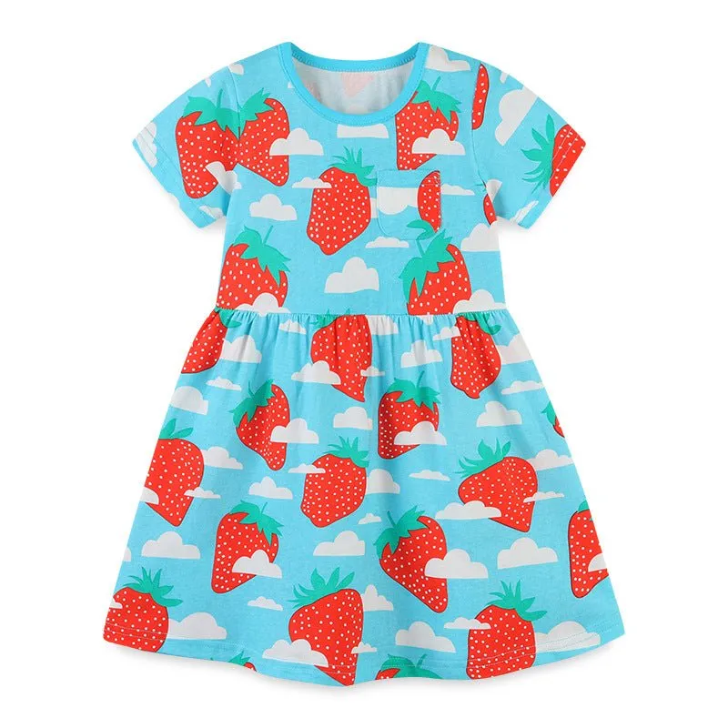 Toddler/Kid Girl's Short Sleeve Strawberry Print Dress