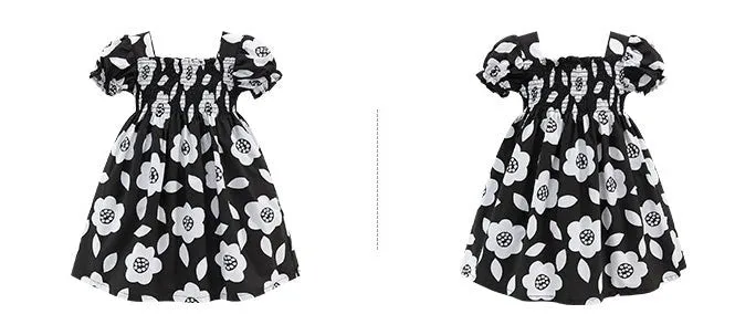 Toddler/Kid Girl's Short Sleeve Summer Blossom Black Dress