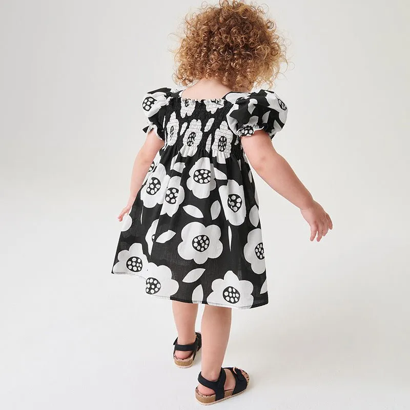 Toddler/Kid Girl's Short Sleeve Summer Blossom Black Dress