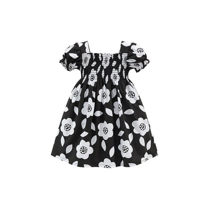 Toddler/Kid Girl's Short Sleeve Summer Blossom Black Dress