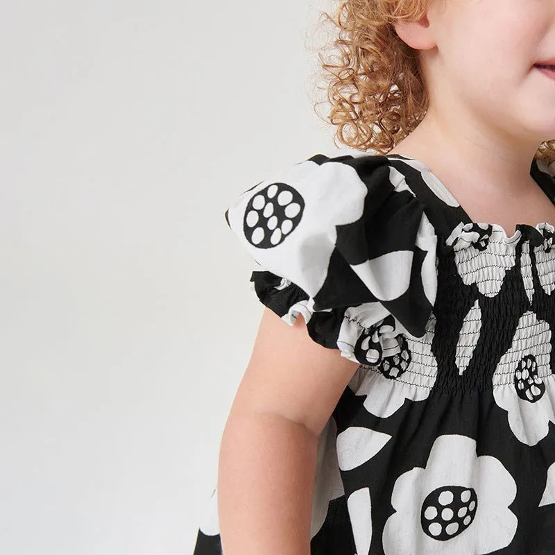 Toddler/Kid Girl's Short Sleeve Summer Blossom Black Dress