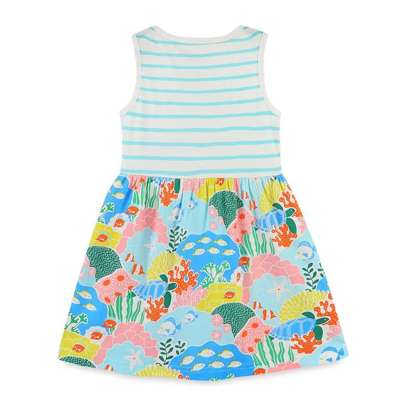 Toddler/Kid Girl's Sleeveless Blue Striped Dress