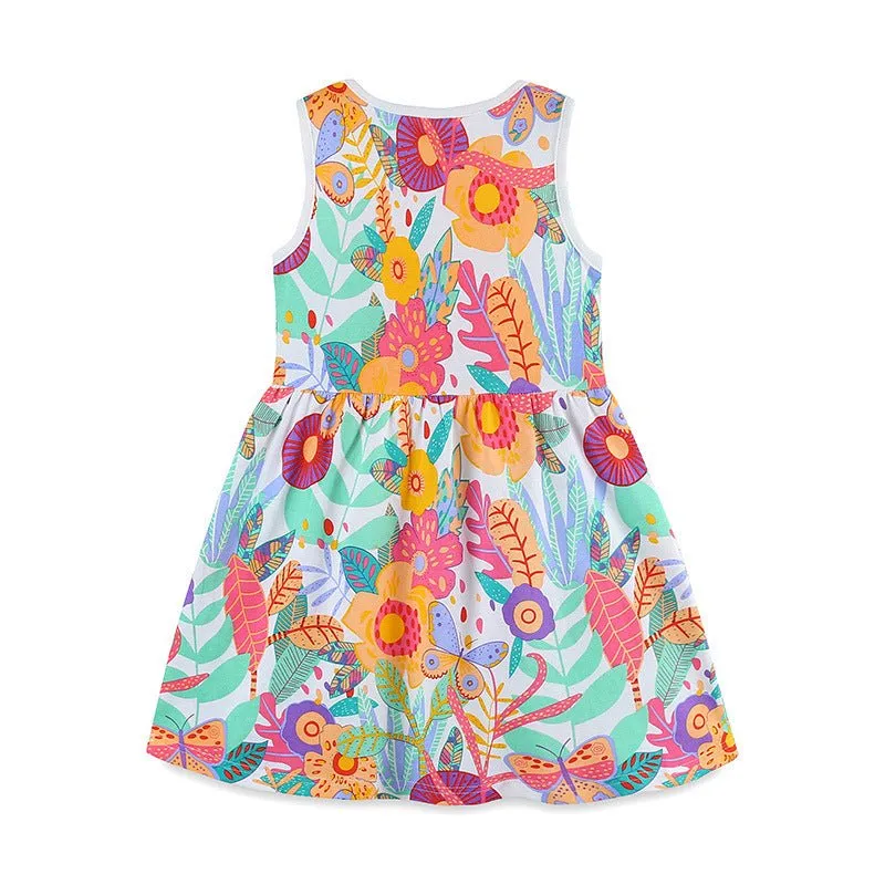 Toddler/Kid Girl's Sleeveless Butterfly with Flowers Print Dress