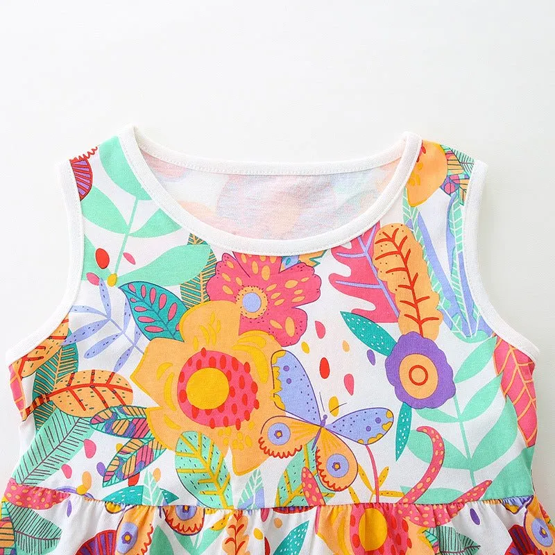 Toddler/Kid Girl's Sleeveless Butterfly with Flowers Print Dress