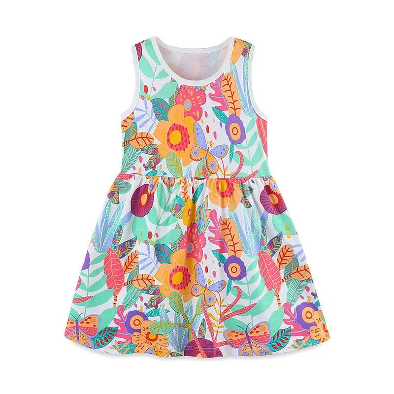 Toddler/Kid Girl's Sleeveless Butterfly with Flowers Print Dress