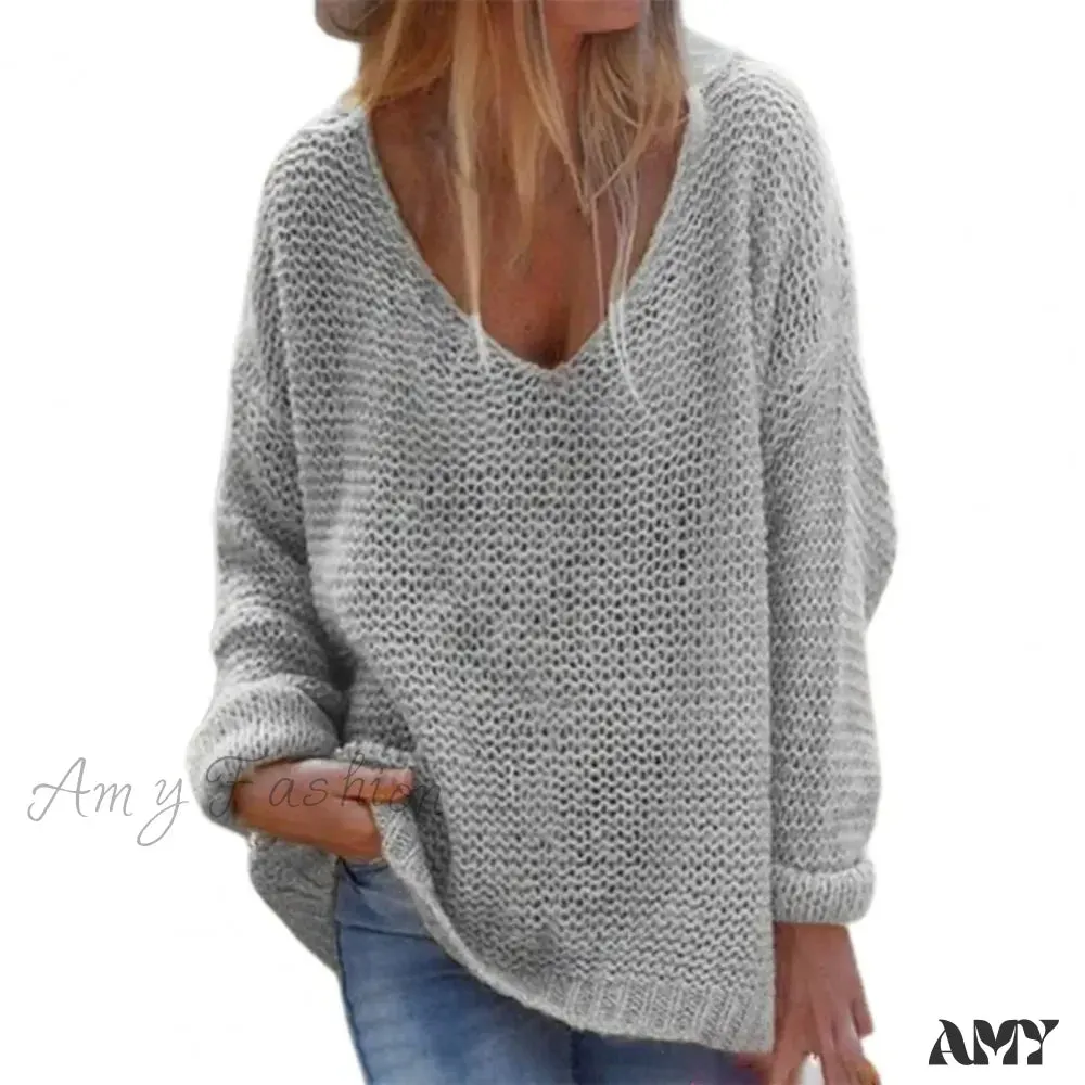 Trendy Solid Color Skin-friendly Autumn V-Neck Knitted Sweater