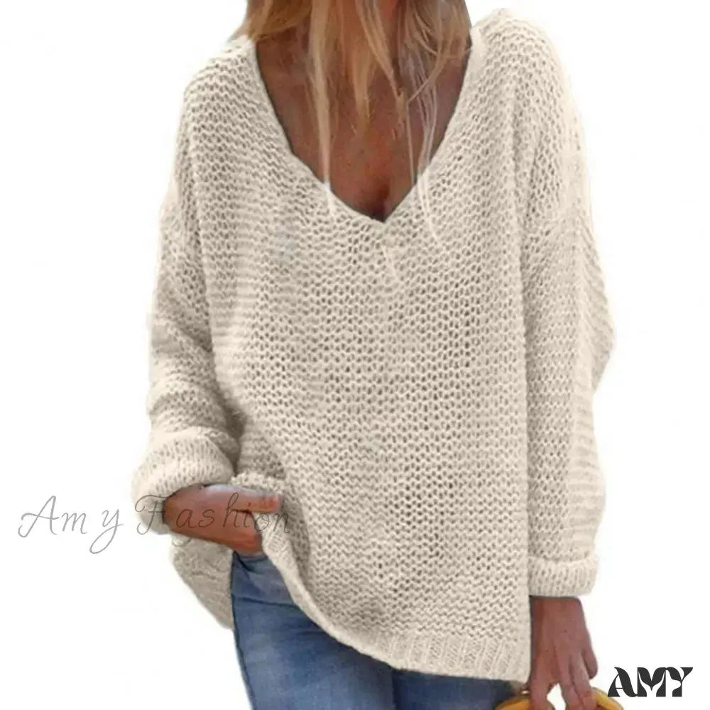 Trendy Solid Color Skin-friendly Autumn V-Neck Knitted Sweater