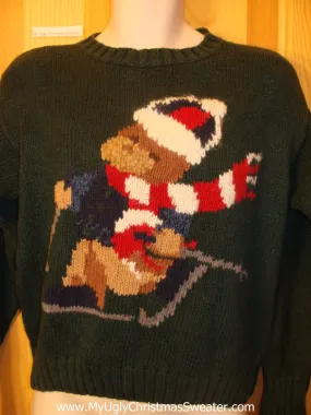 Ugly Christmas Sweater 80s Skiing Bear