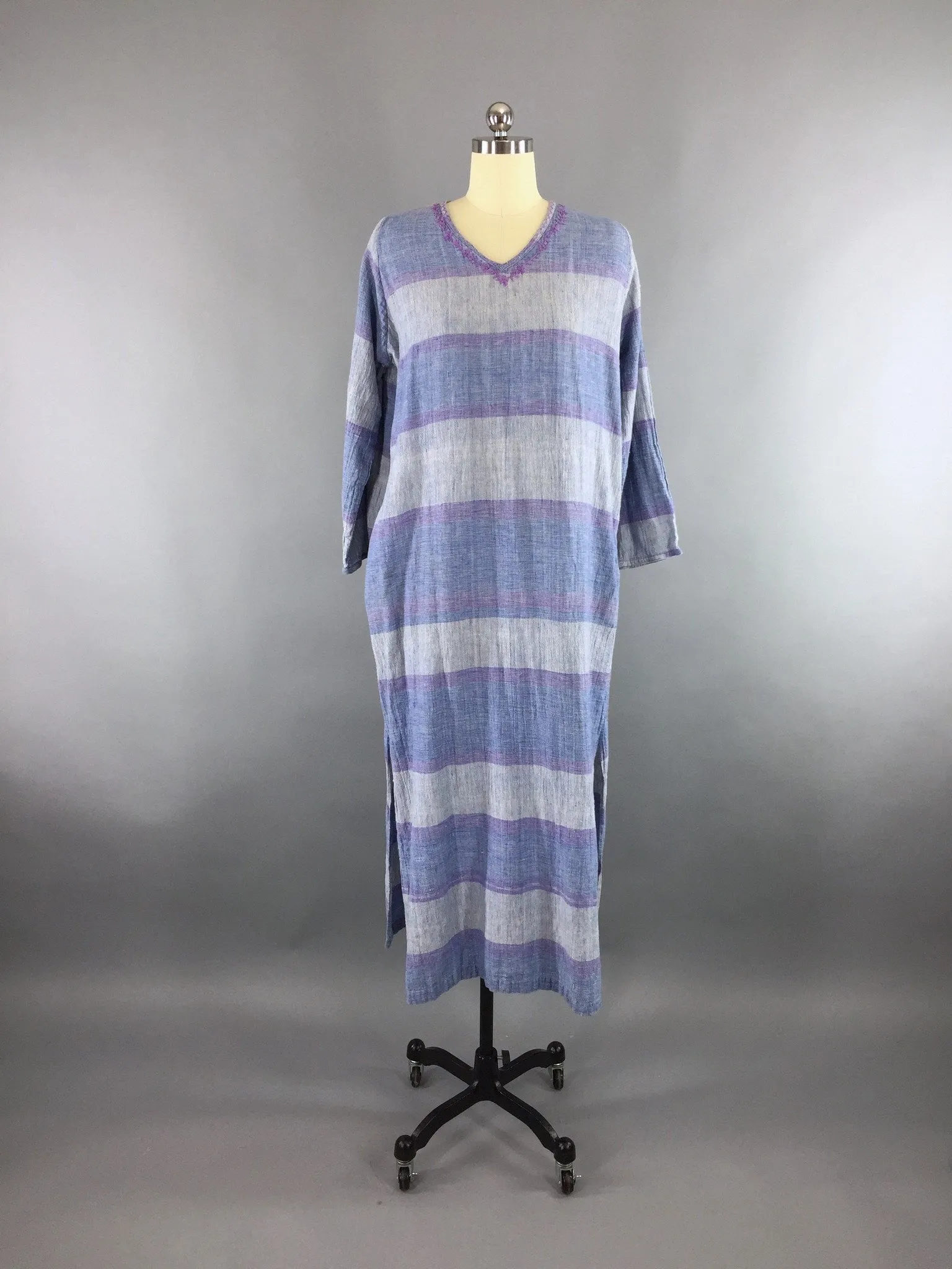 Vintage 1970s Caftan Dress / Cost Plus Cotton Maxi Dress