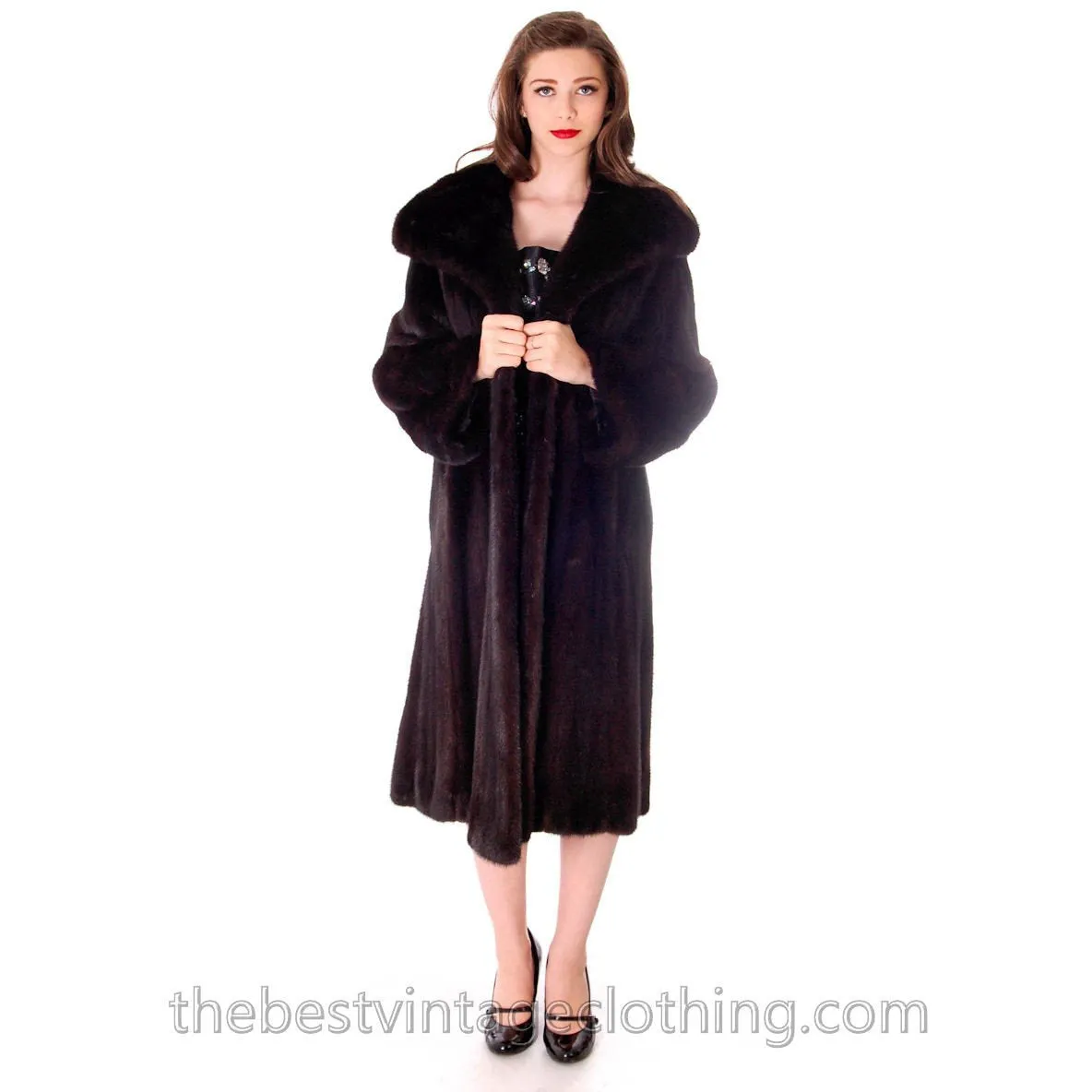 Vintage Black Ranch Mink Full Length Coat Blackglama Med- Large Stunning 44" Long