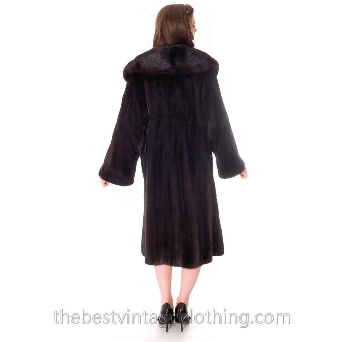 Vintage Black Ranch Mink Full Length Coat Blackglama Med- Large Stunning 44" Long