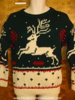 Vintage Leaping Reindeer Ugliest Christmas Sweater Pullover