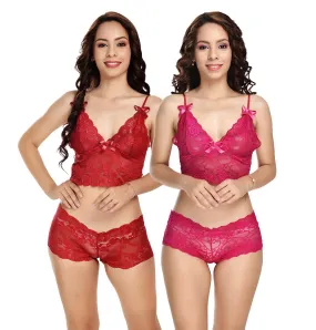 Viral Girl's Women's Babydoll Lingerie Set For Honeymoon For Women's Thongs (Maroon::pink_Free Size) (pack Of 2)