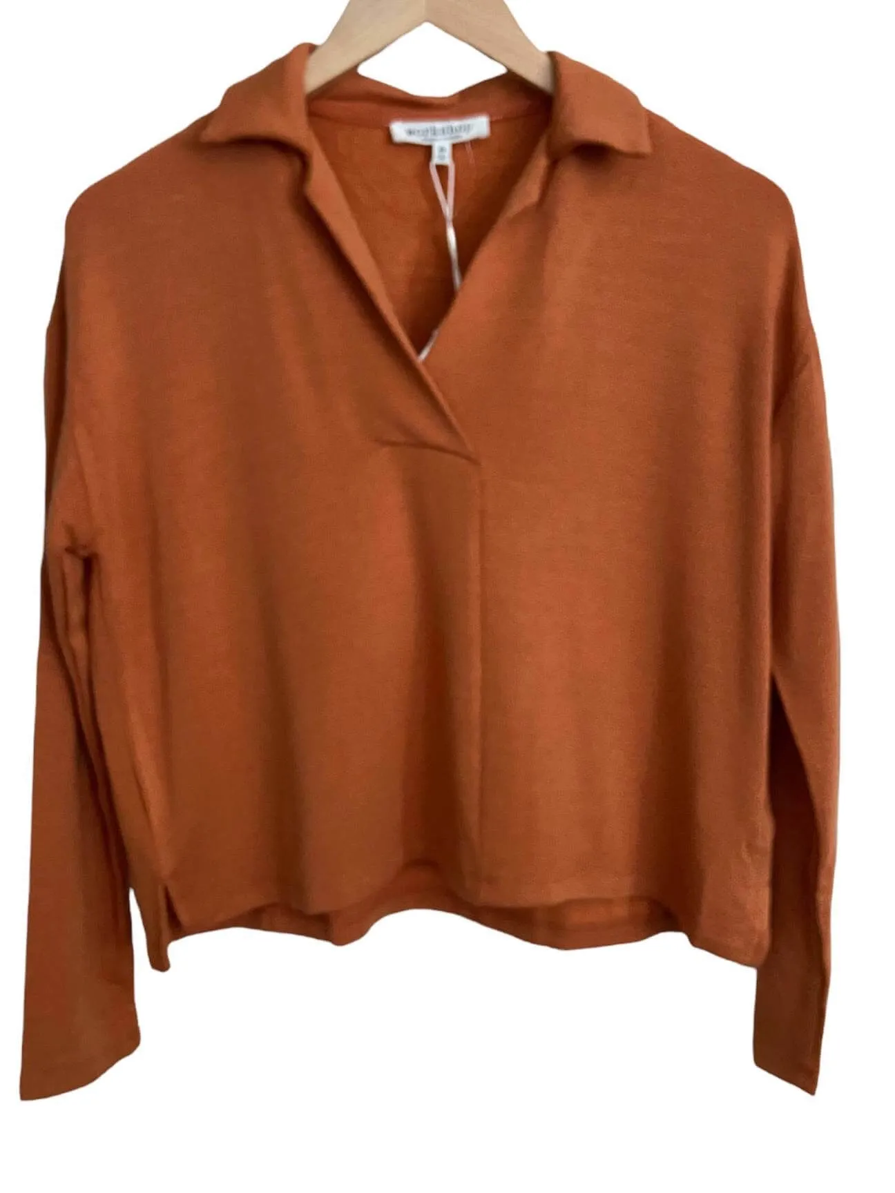 Warm Autumn Pumpkin Split Neck Collared Sweatshirt