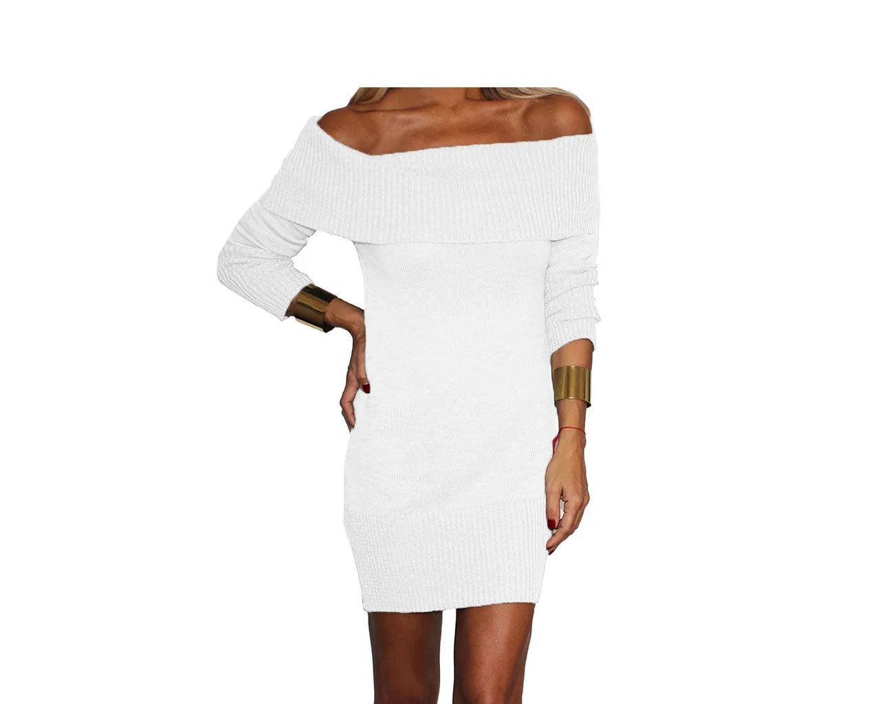 White Knit Off the Shoulder Dress - The St. Moritz