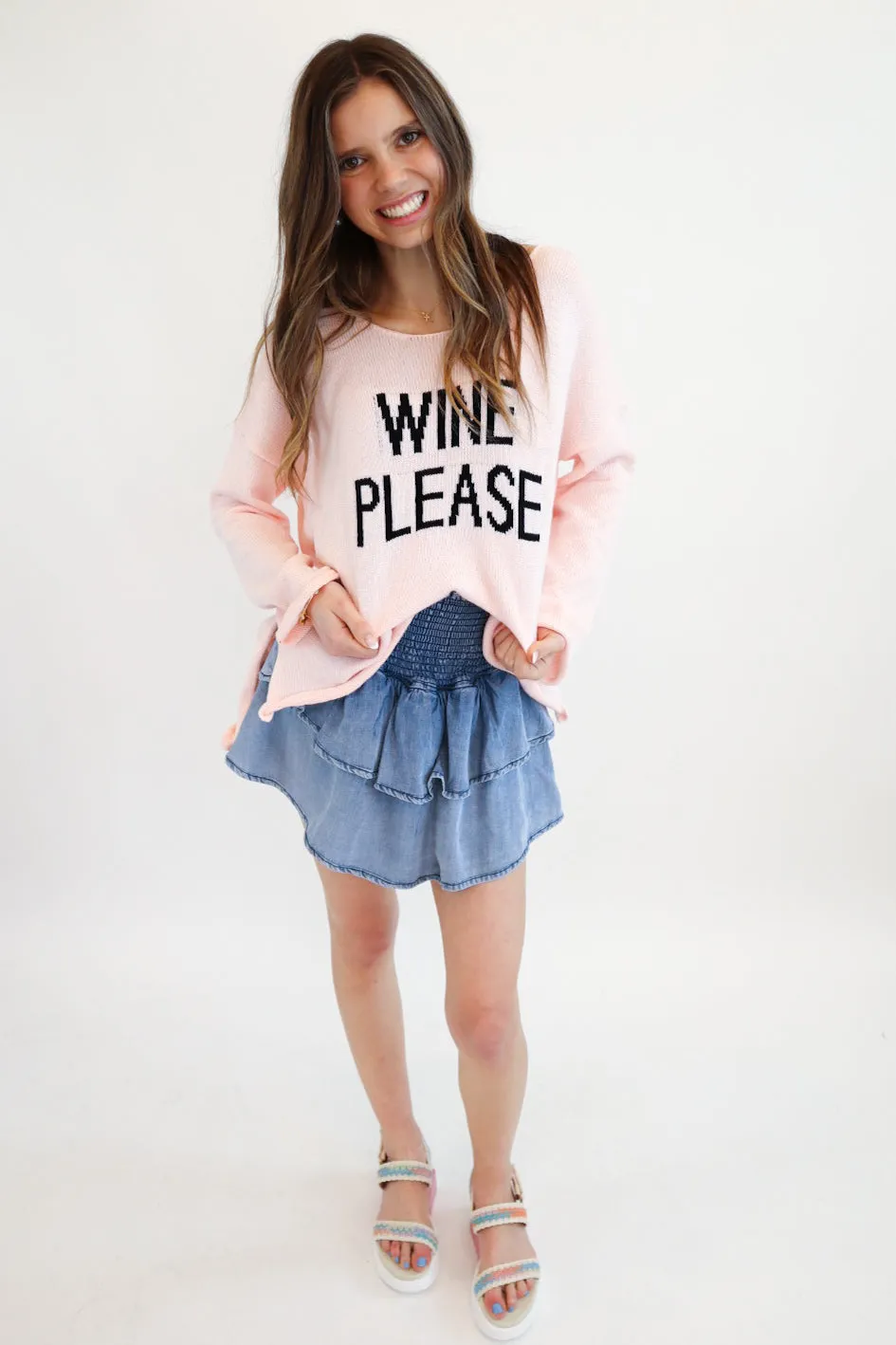 Wine Please Sweater- Pink