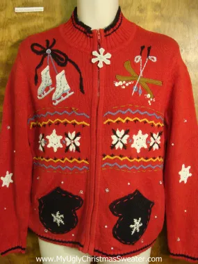 Winter Mittens, Skates, and Skis Tacky Xmas Sweater