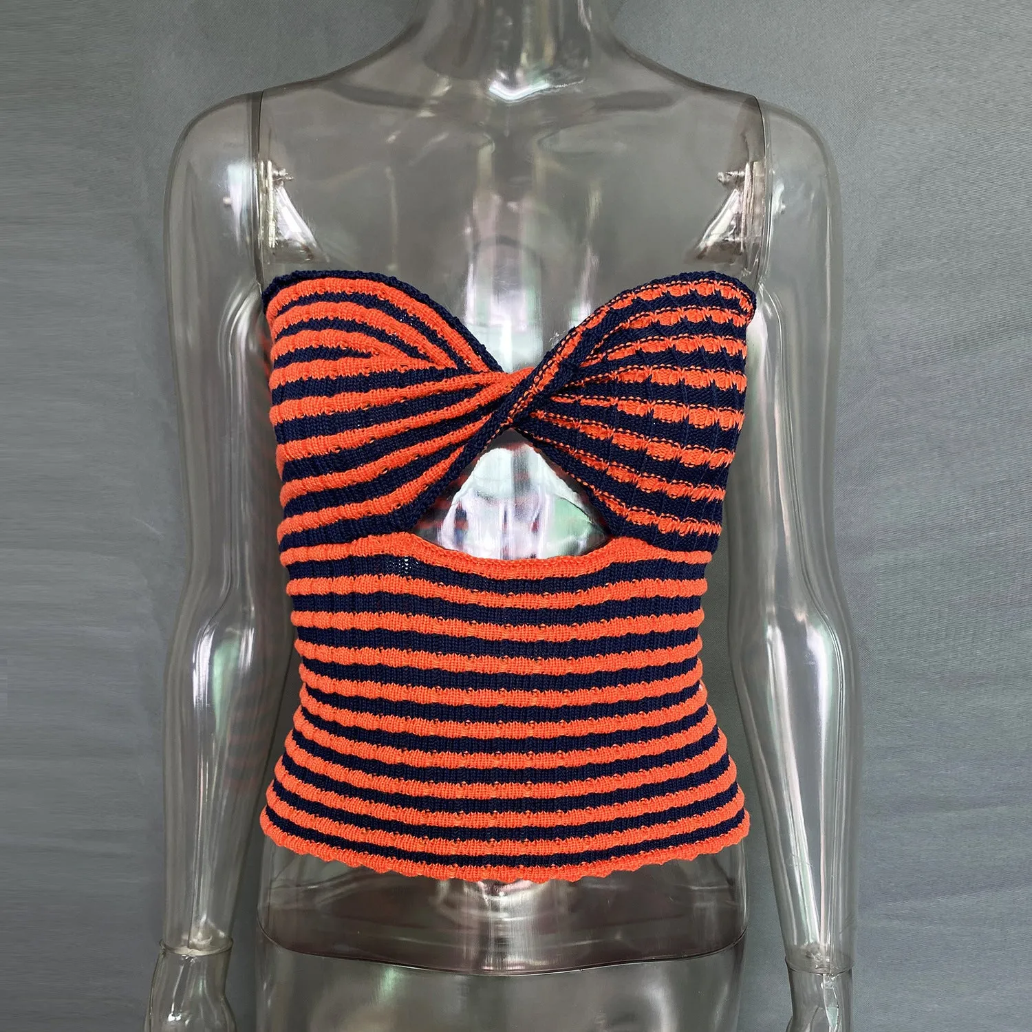 Woman Sexy Striped Sweater Knit Tube Top Tank Top