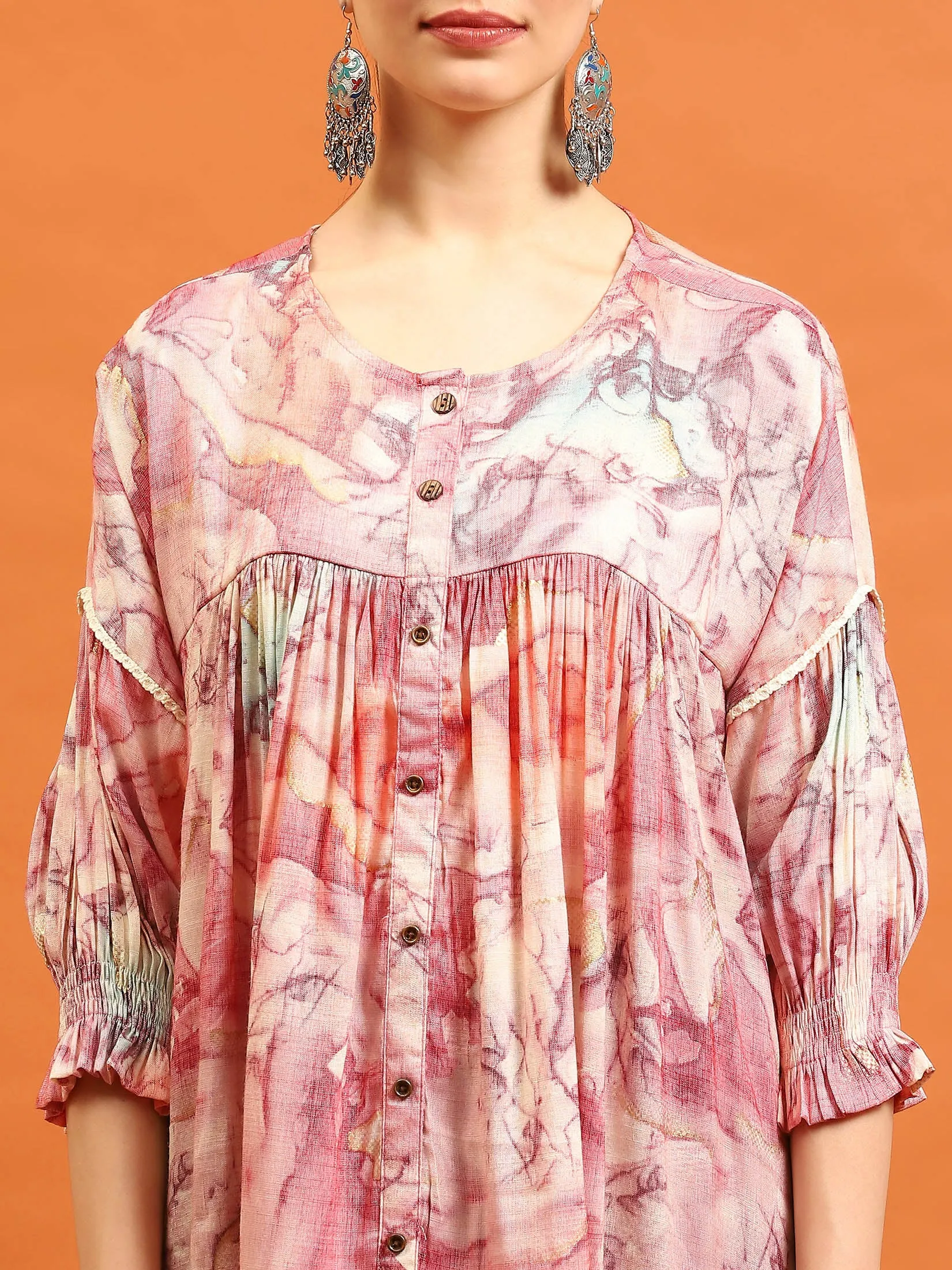 Women Pink Abstract Printed Tunic