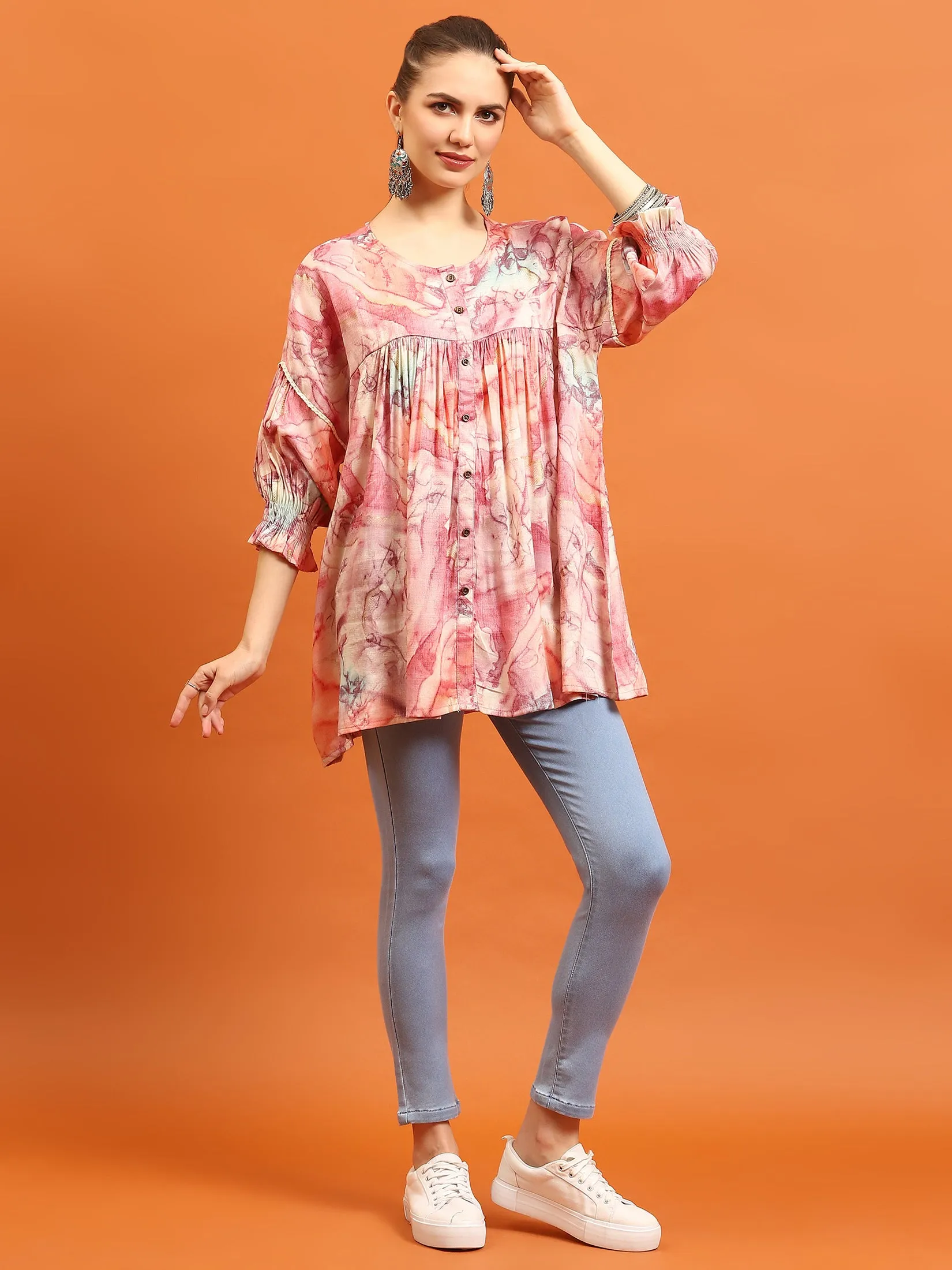 Women Pink Abstract Printed Tunic