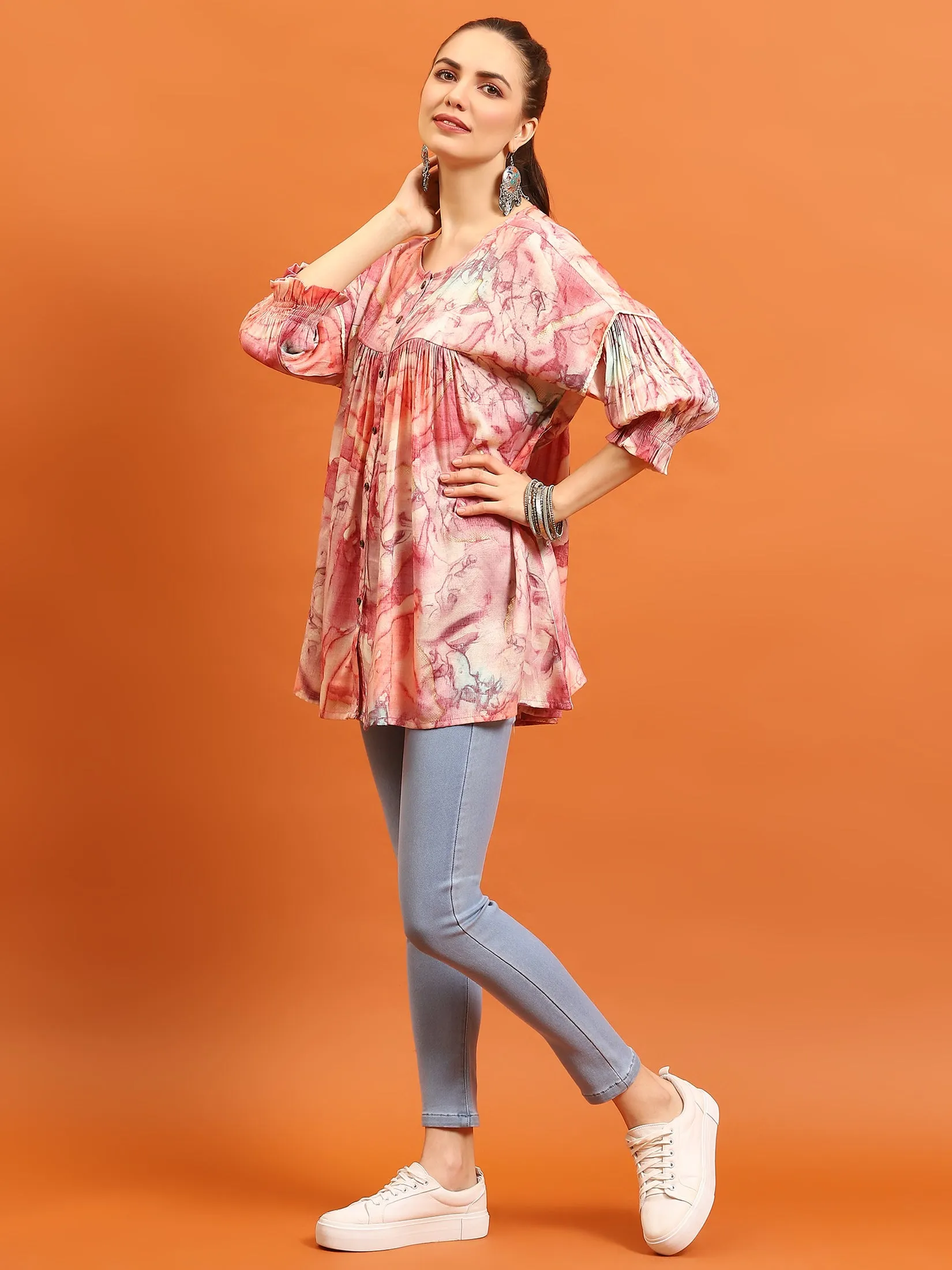 Women Pink Abstract Printed Tunic