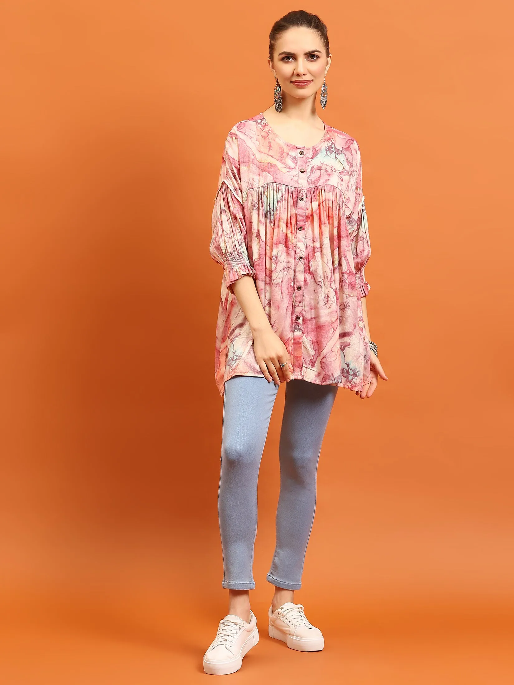 Women Pink Abstract Printed Tunic