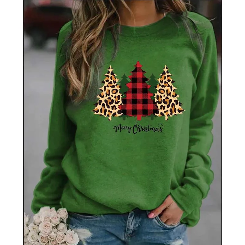 Women's Christmas tree printed pullover sweatshirts fall/winter long sleeve casual loose tops