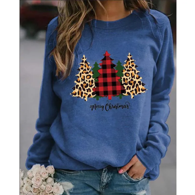 Women's Christmas tree printed pullover sweatshirts fall/winter long sleeve casual loose tops