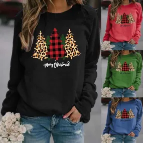 Women's Christmas tree printed pullover sweatshirts fall/winter long sleeve casual loose tops