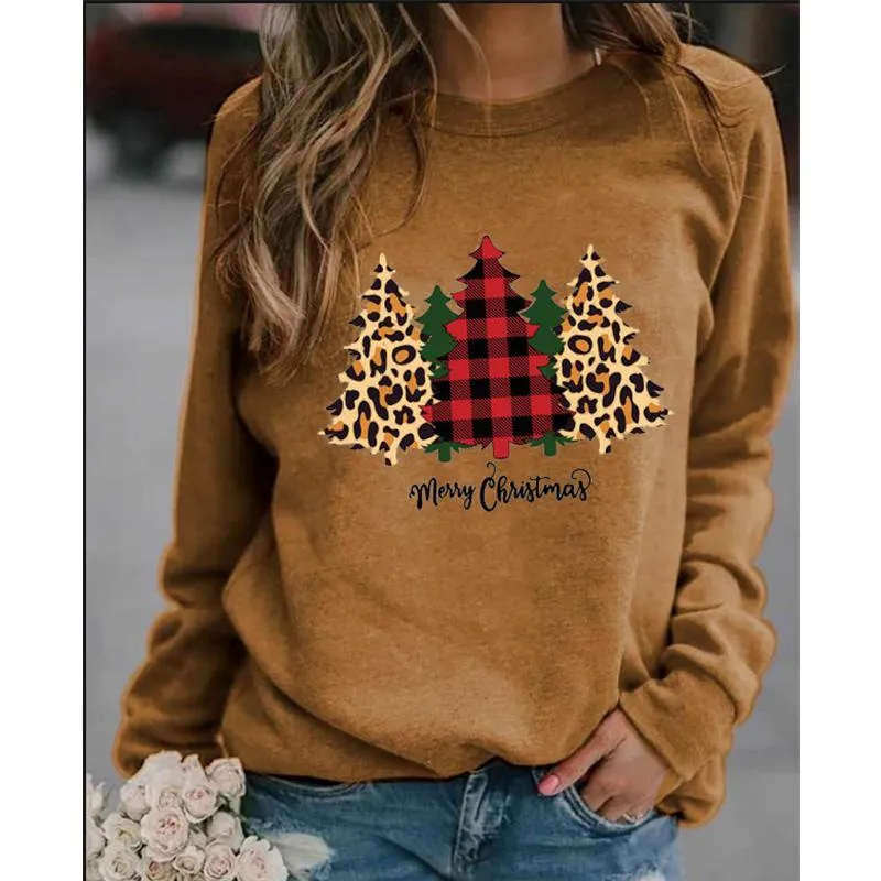 Women's Christmas tree printed pullover sweatshirts fall/winter long sleeve casual loose tops