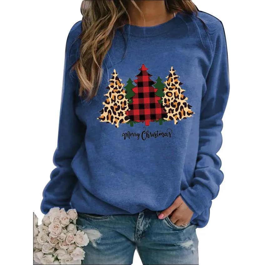 Women's Christmas tree printed pullover sweatshirts fall/winter long sleeve casual loose tops