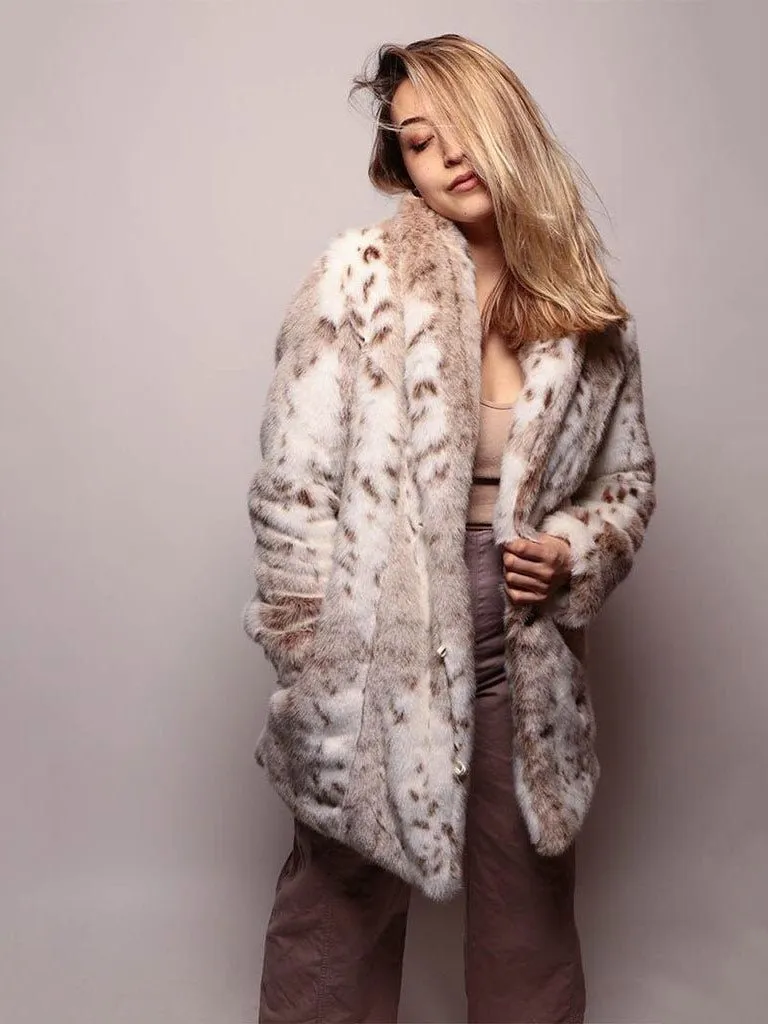 Women's Faux Fur Coat | Siberian Snow Leopard Print