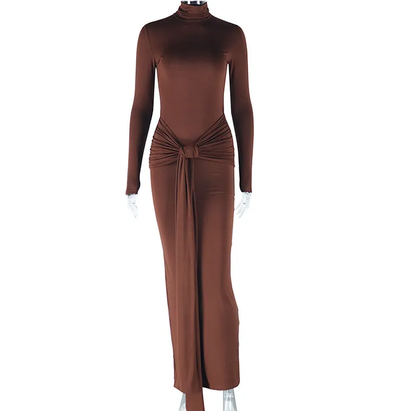 Women's Solid Color Round-neck Long-sleeved Dress