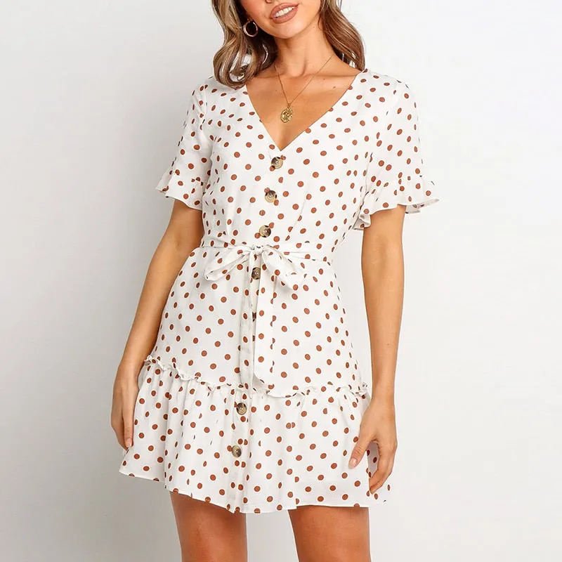 Women's Summer Casual V-Neck A-Line High-Waist Mini Dress