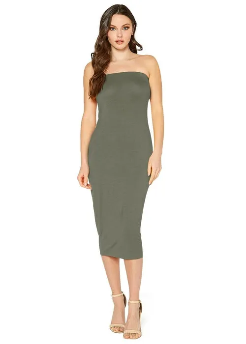 Women'S Tube Top Bodycon Midi Dress