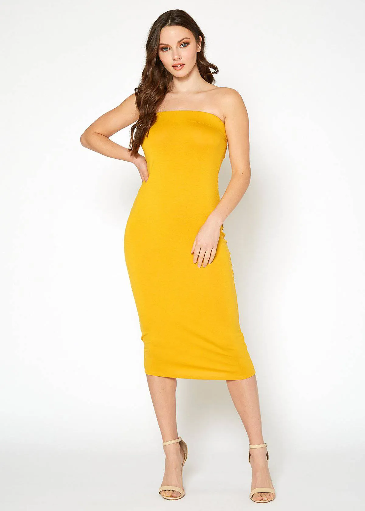 Women'S Tube Top Bodycon Midi Dress