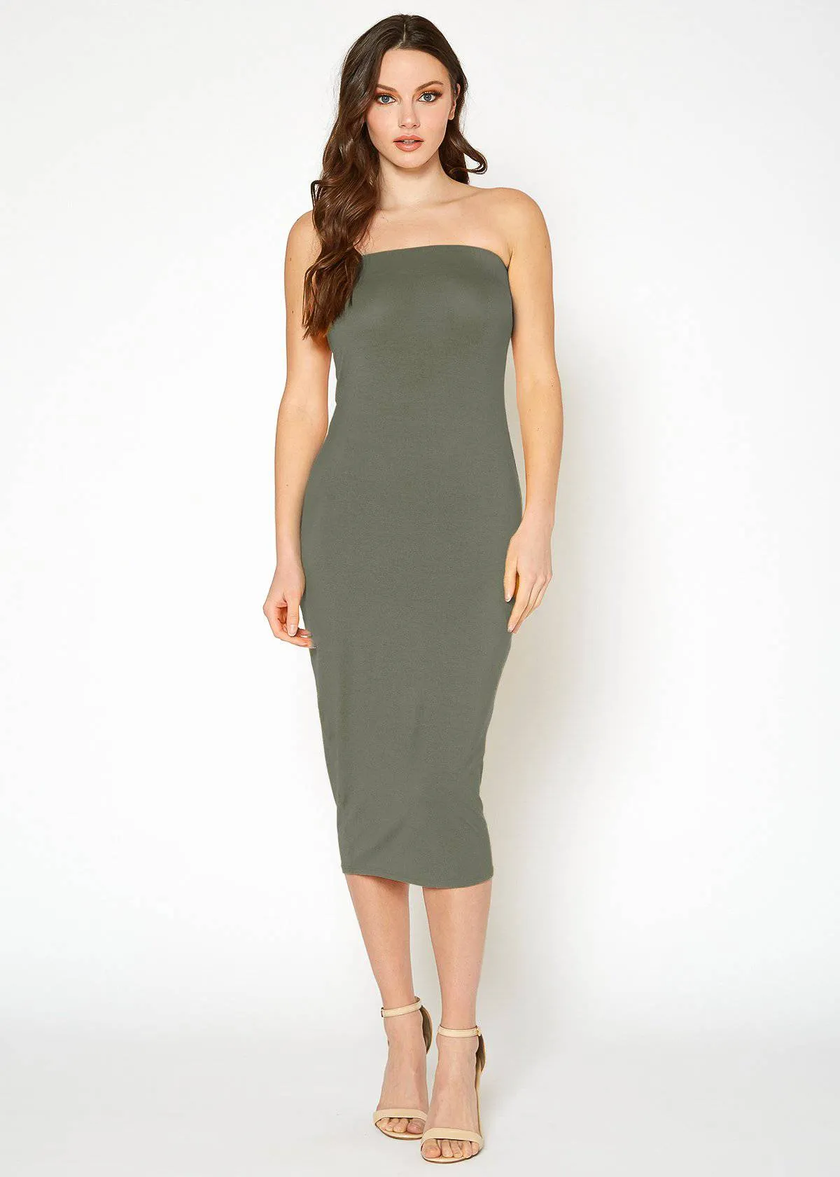 Women'S Tube Top Bodycon Midi Dress