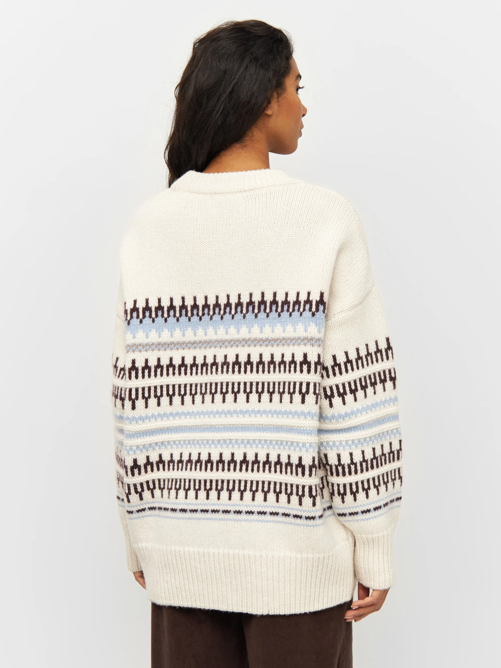 Wool pattern boxy crew neck - White stripe